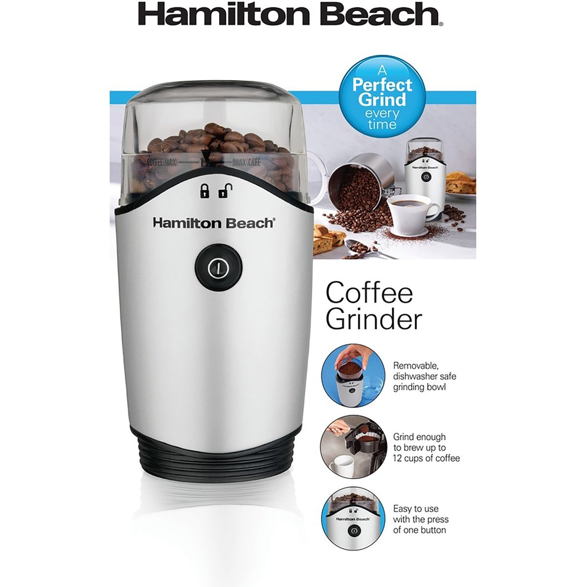 Hamilton Beach Coffee Grinder, Silver