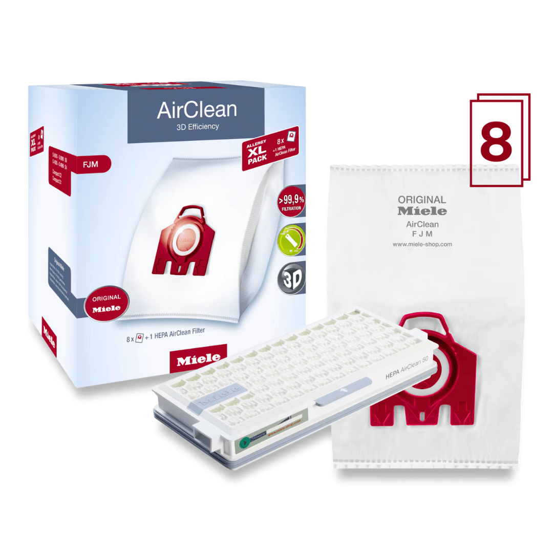 Miele XL-Pack AirClean 3D Efficiency FJM, Allergy (8 FJM Bags, HA50 HEPA Filter)