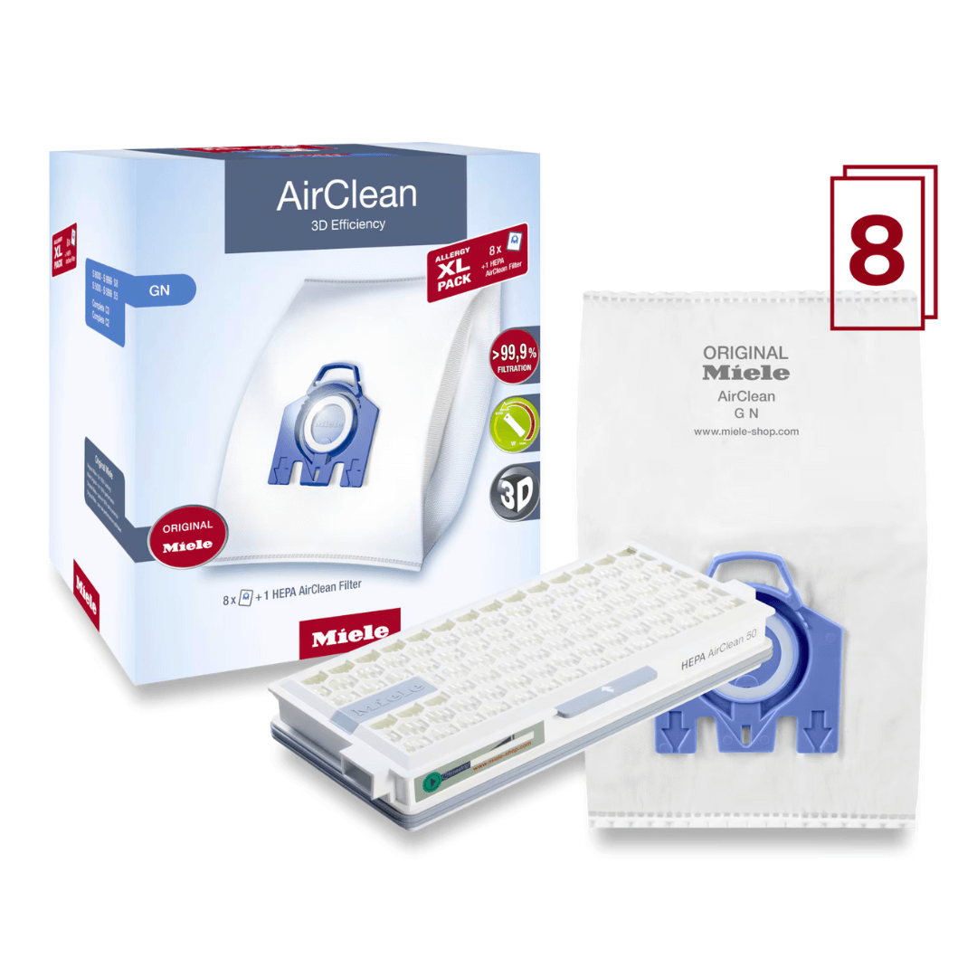 Miele XL-Pack AirClean 3D Efficiency GN, Allergy (8 GN Bags, HA50 HEPA Filter)